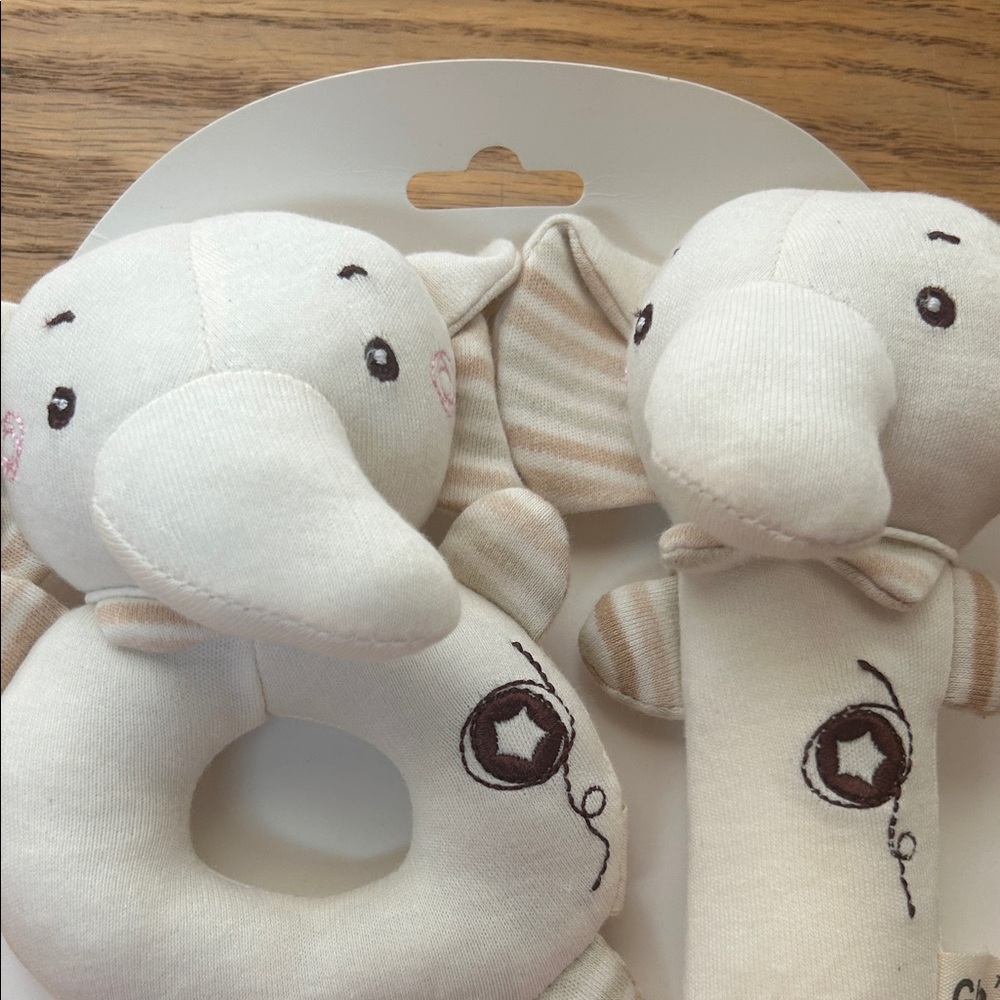 Elephant Rattle Set - White and Tan - Picture 3 of 4